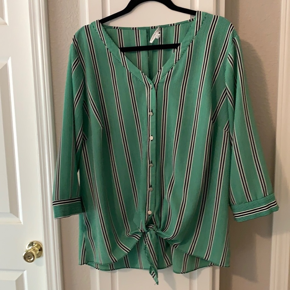 Green striped blouse